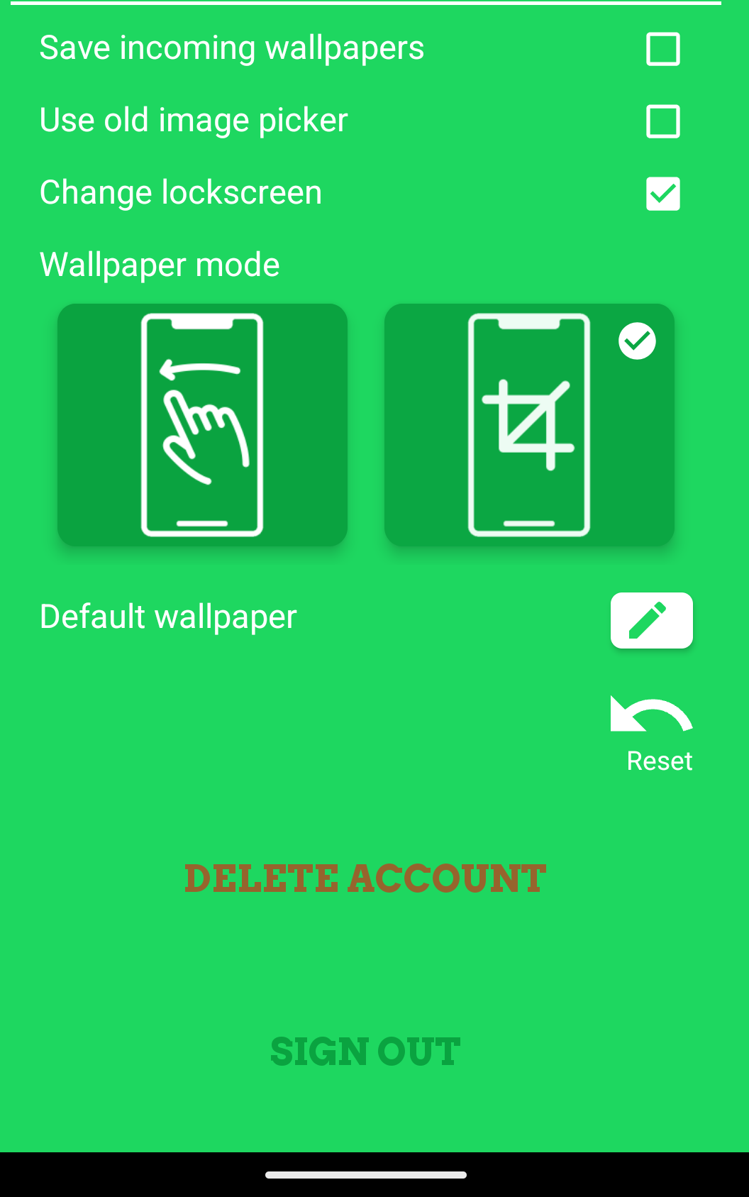 Screenshot showing the DELETE ACCOUNT button in WallClaimer settings